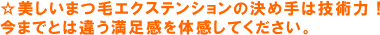 美しいまつ毛エクステンションの決め手は技術力!今までとは違う満足感を体感してください。